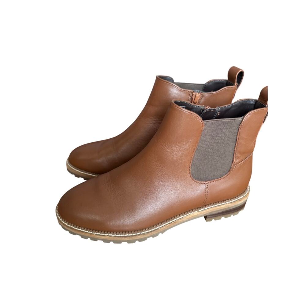 Lands’ End Women’s Cognac Brown Leather Chelsea Ankle Boots Size 7 - Picture 5 of 12
